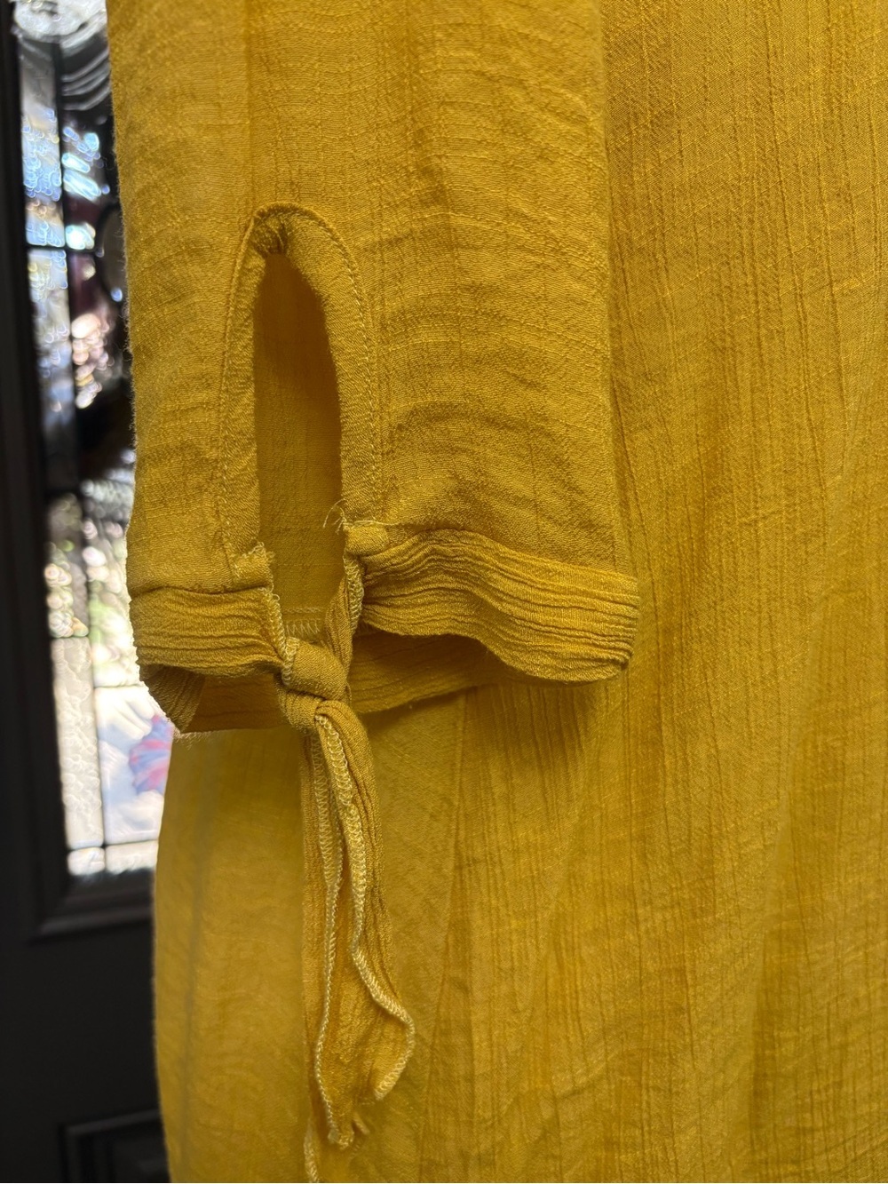 Mlle Gabrielle Mustard Yellow Textured Button Front Shirt Dress | Size S - Picture 5 of 8